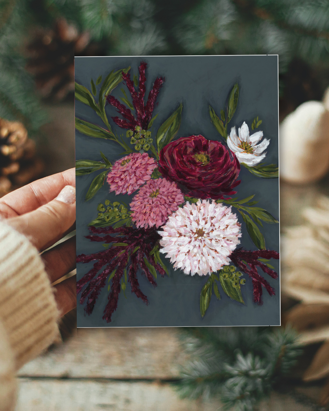 Moody Florals Christmas Card Set