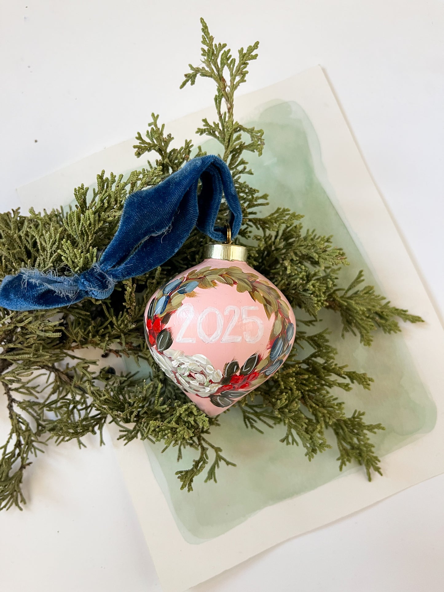 Hand-Painted Ornament - Pink Wreath