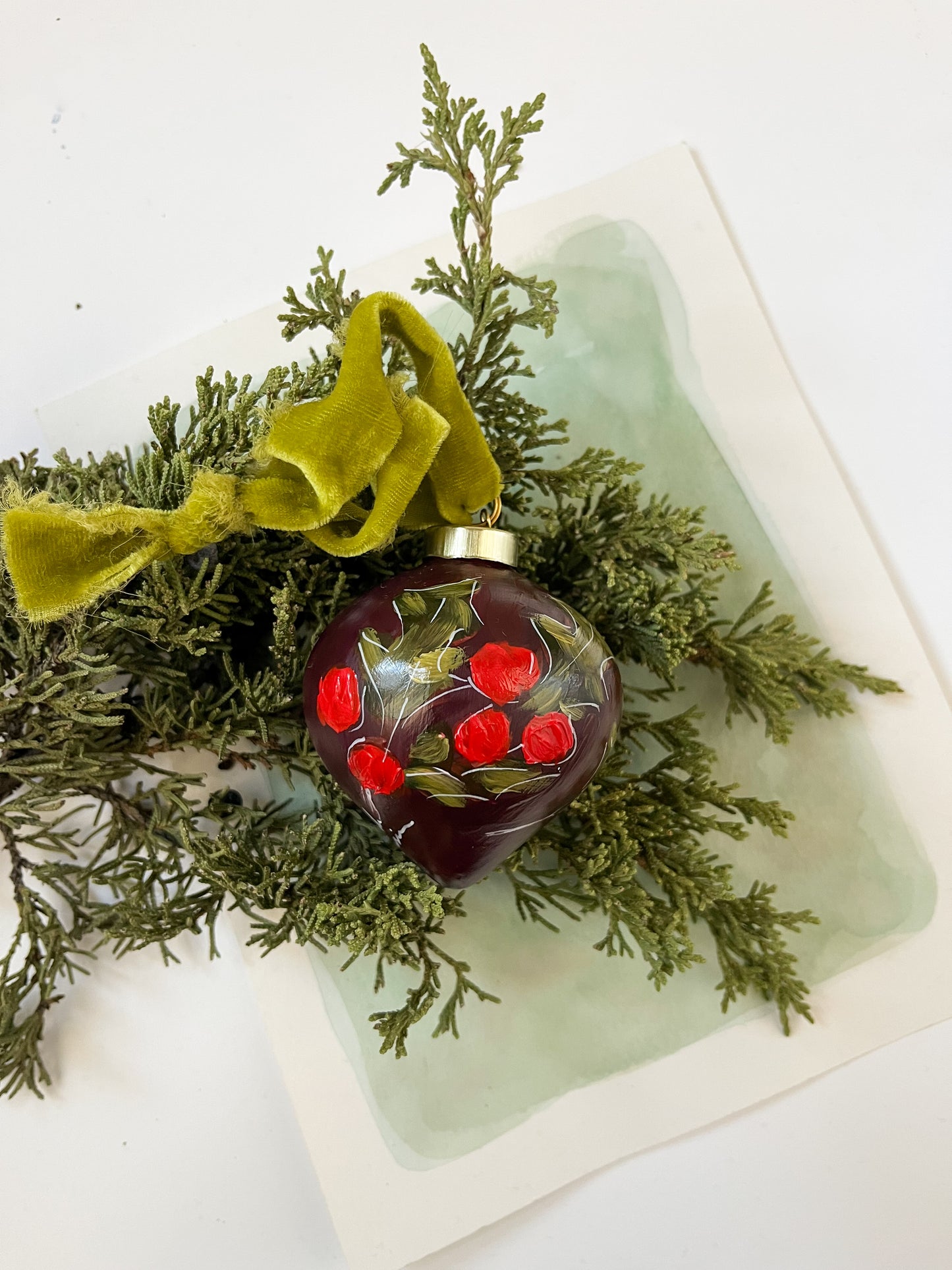 Hand-Painted Ornament - Burgundy Berries