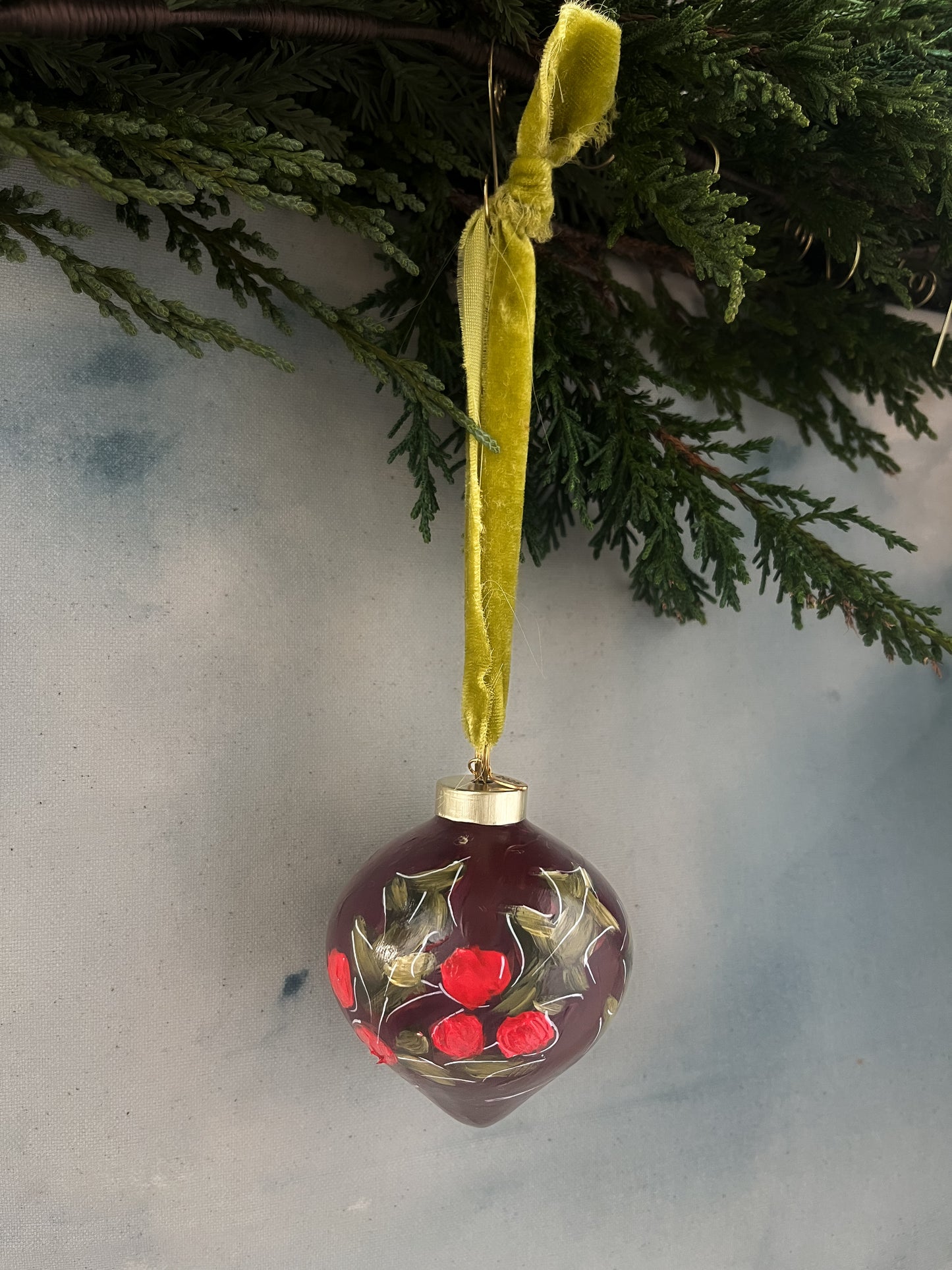 Hand-Painted Ornament - Burgundy Berries