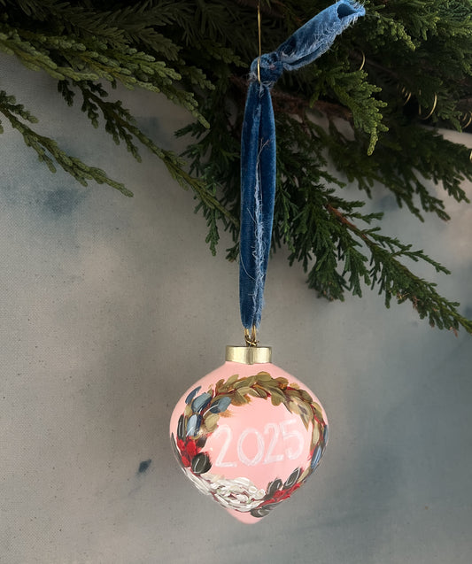 Hand-Painted Ornament - Pink Wreath