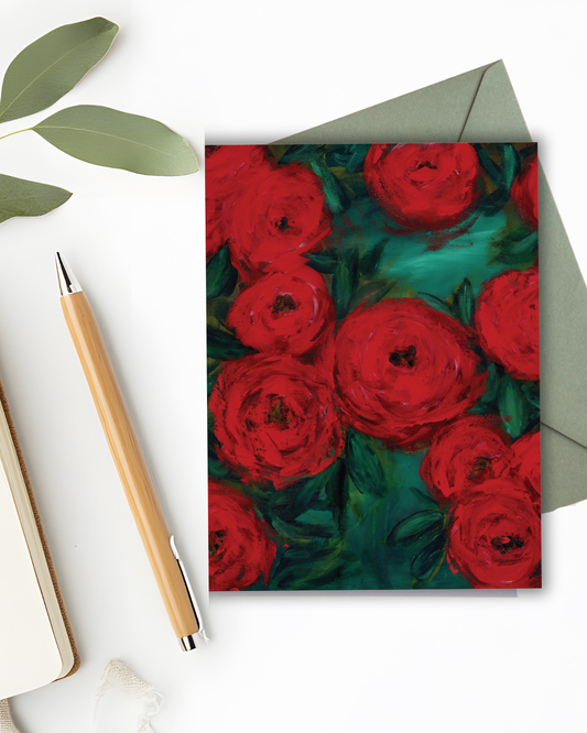 Red Flowers Christmas Card Set